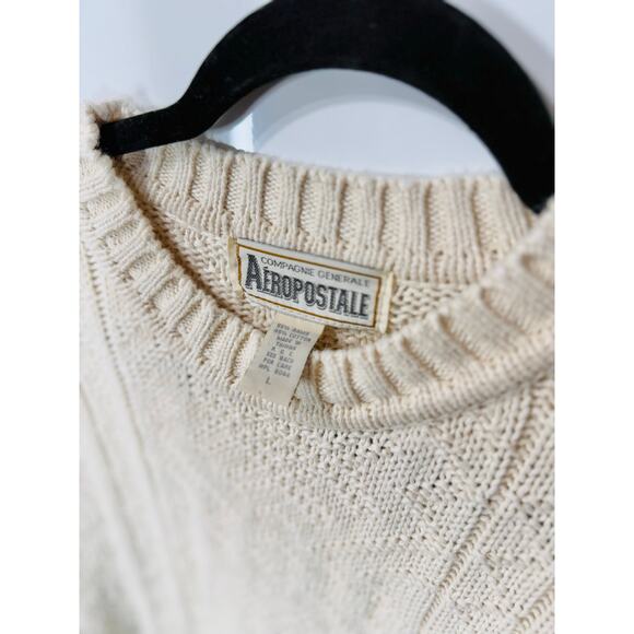 Aeropostale VTG Chunky Knit Sweater Cream Relaxed Casual Preppy Men's Size Large - Picture 2 of 8